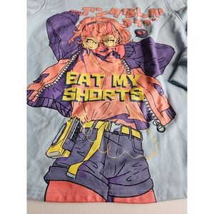 BiBi Sama Anime Eat My Shorts Graphic Sweatshirt Mens Large Light Blue Pullover